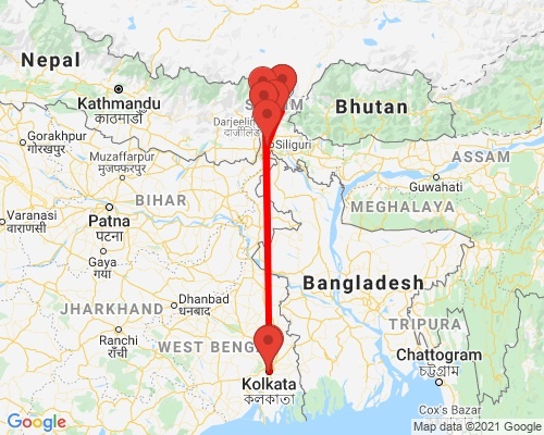 tourhub | Agora Voyages | Colonial Kolkata, Tea Estate & Buddhist Monasteries | Tour Map
