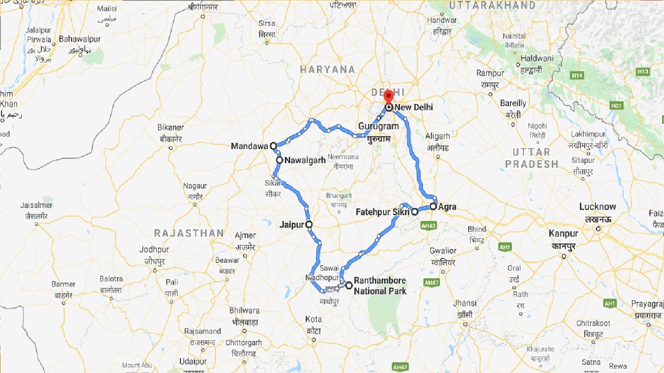 tourhub | GT India Tours | Tour to North India Highlights | Tour Map