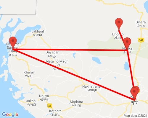 tourhub | Agora Voyages | Bhuj to Narayan Sarovar Sanctuary & White Rann of Kutch | AGORA571 | Route Map