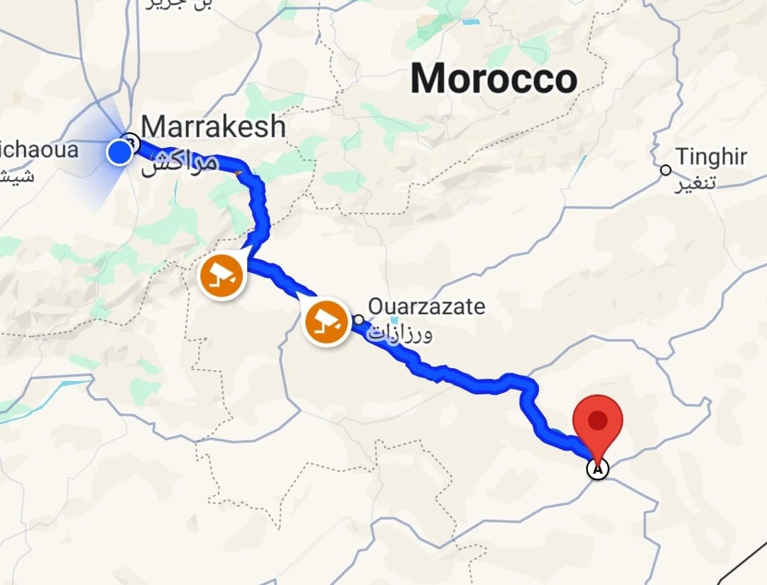 tourhub | Morocco Global Adventures | From Marrakech: 2 day group trip to Zagora Desert | Tour Map