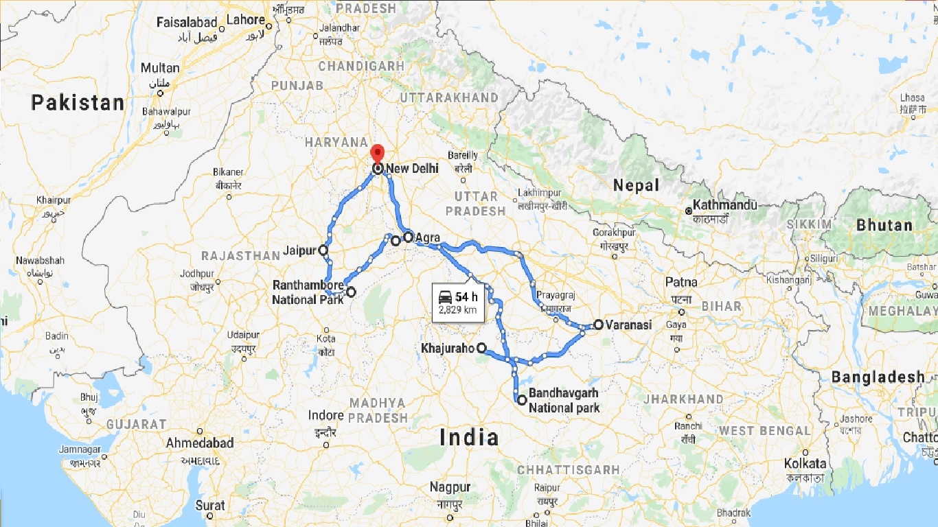 tourhub | UncleSam Holidays | India Highlights and Tiger Safari | Tour Map