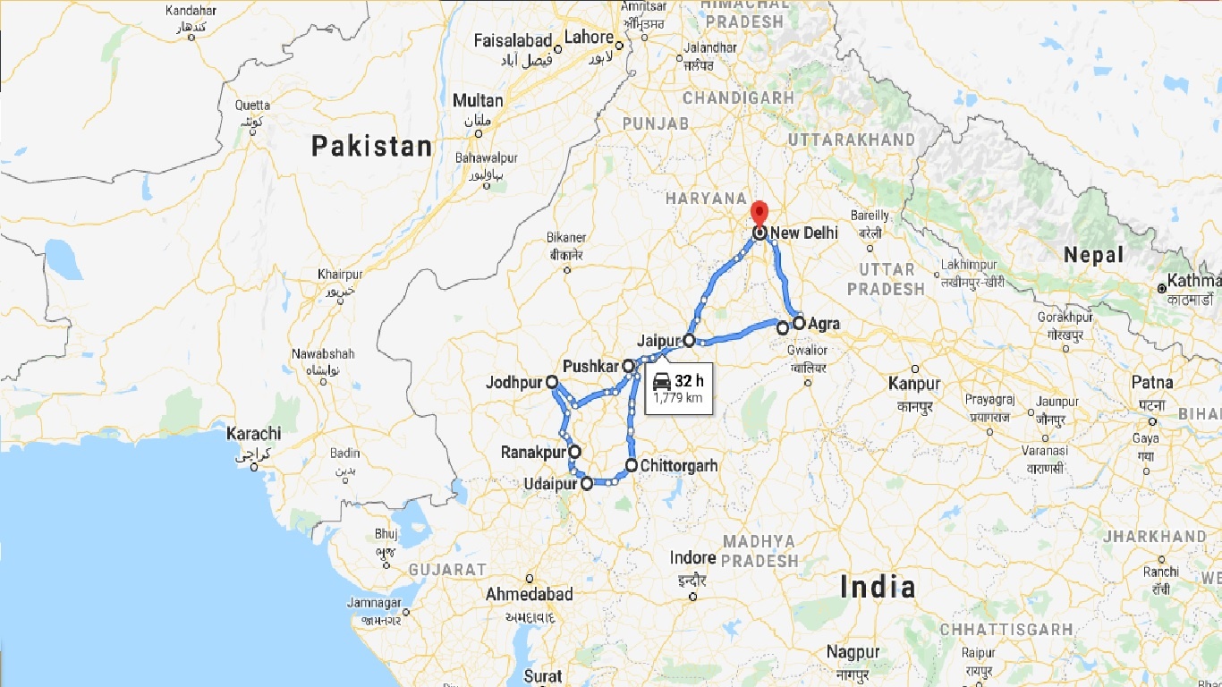 tourhub | UncleSam Holidays | In Depth Heritage Rajasthan | Tour Map