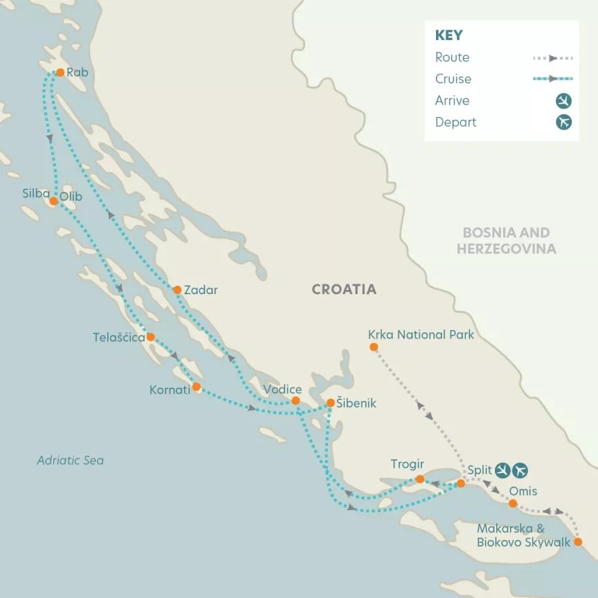 tourhub | Riviera Travel | Zadar and Islands of the North Yacht Cruise with Krka Waterfalls - MS Il Mare | Tour Map