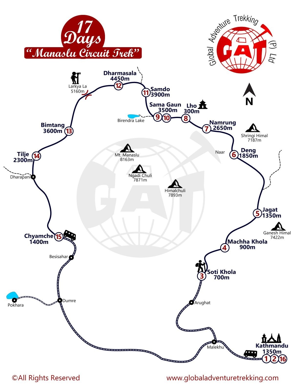 tourhub | Global Adventure Trekking | Manaslu Circuit Trekking- small group joining | Tour Map