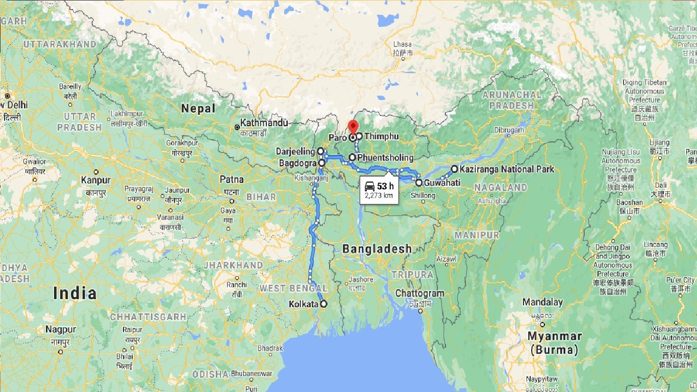 tourhub | Holidays At | Bhutan Tour from Kolkata | 11BTFK | Route Map