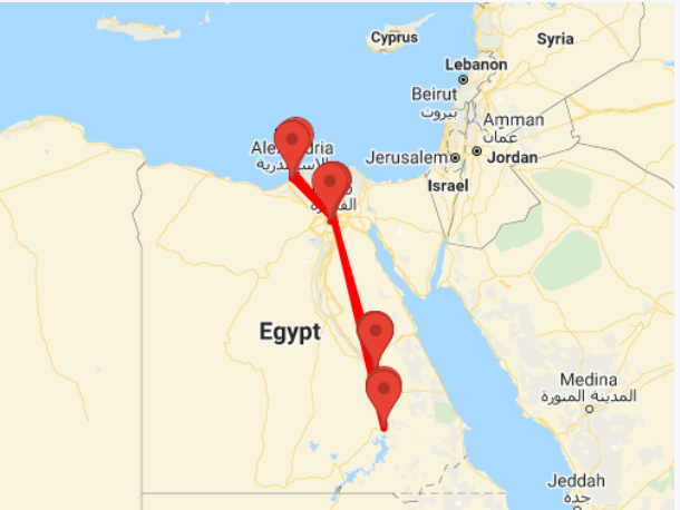 tourhub | Ancient Egypt Tours | 7 Days Cairo & Aswan, Luxor with Alexandria Holiday (4 destinations) | Tour Map