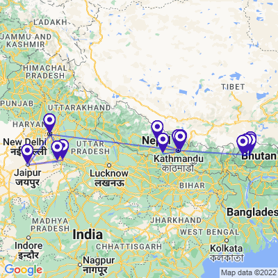 tourhub | Panda Experiences | India, Nepal and Bhutan Tour | Tour Map