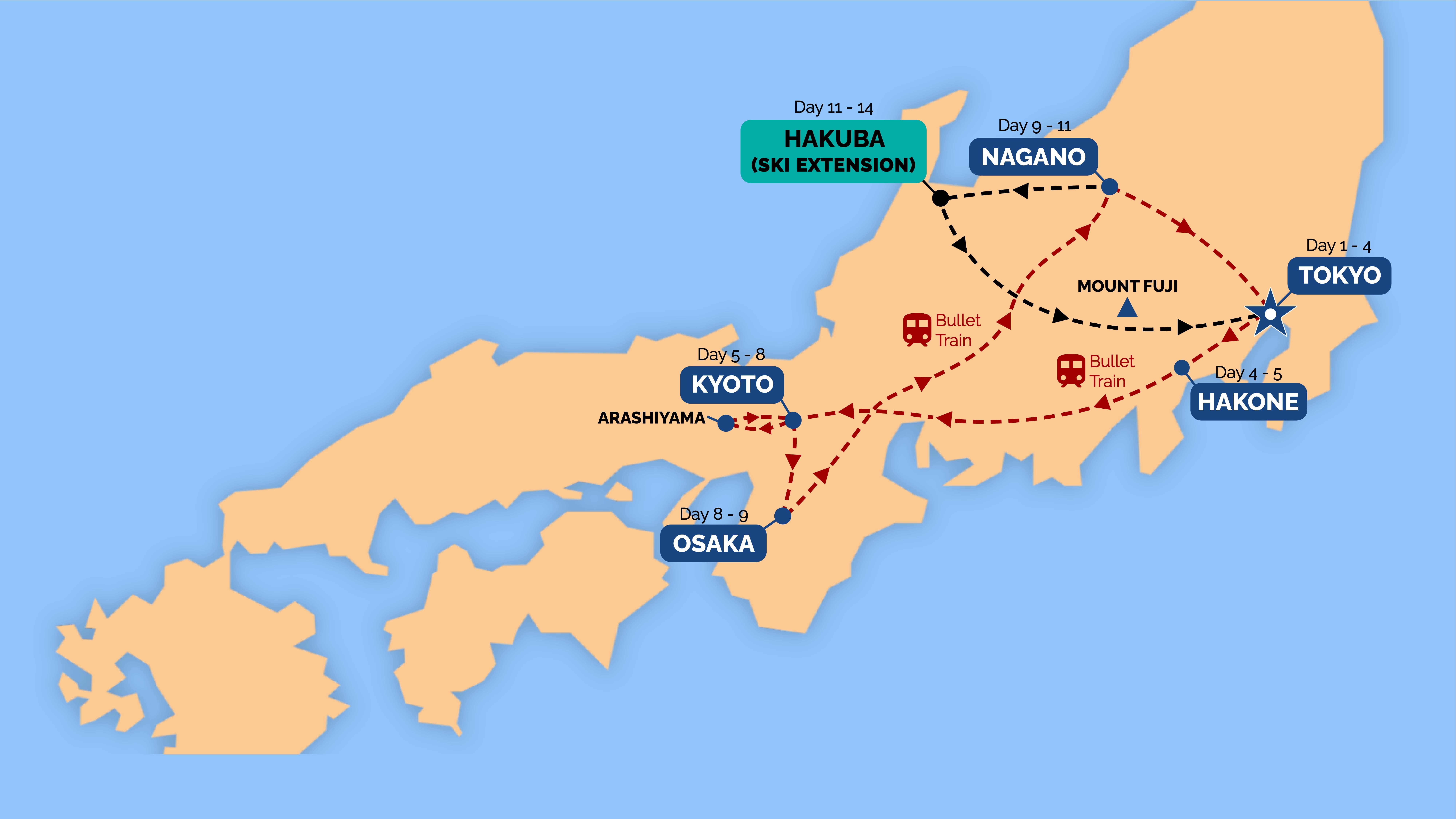 tourhub | One Life Adventures | Japan Winter Classic 11 Day Tour | Tour Map