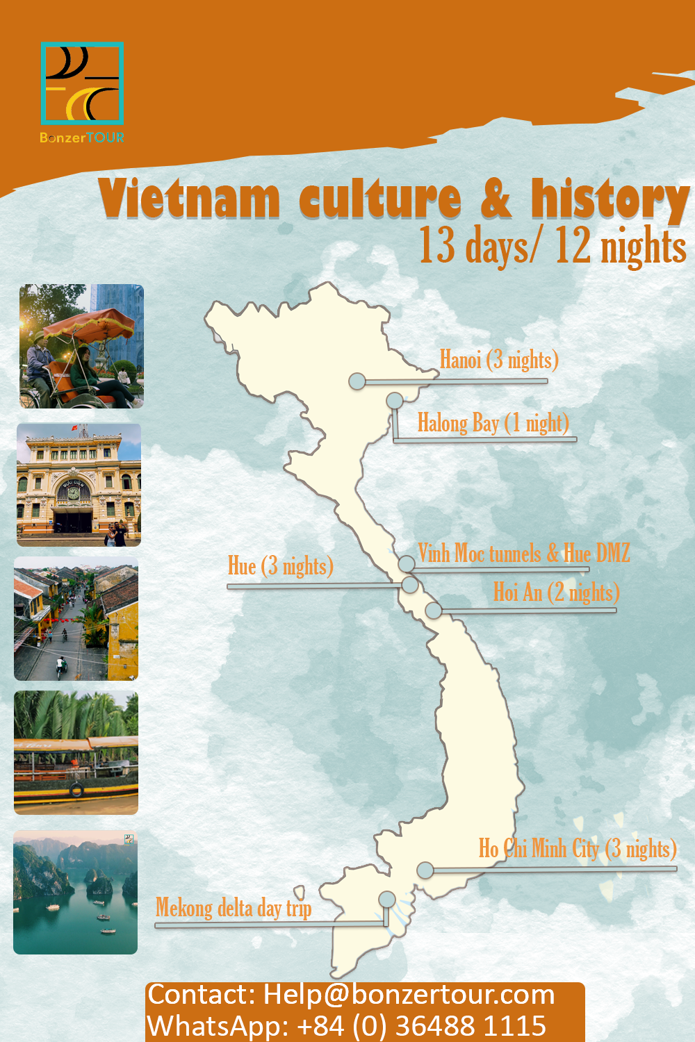 tourhub | Bonzer Tour | Vietnam culture & history 13 days | Tour Map