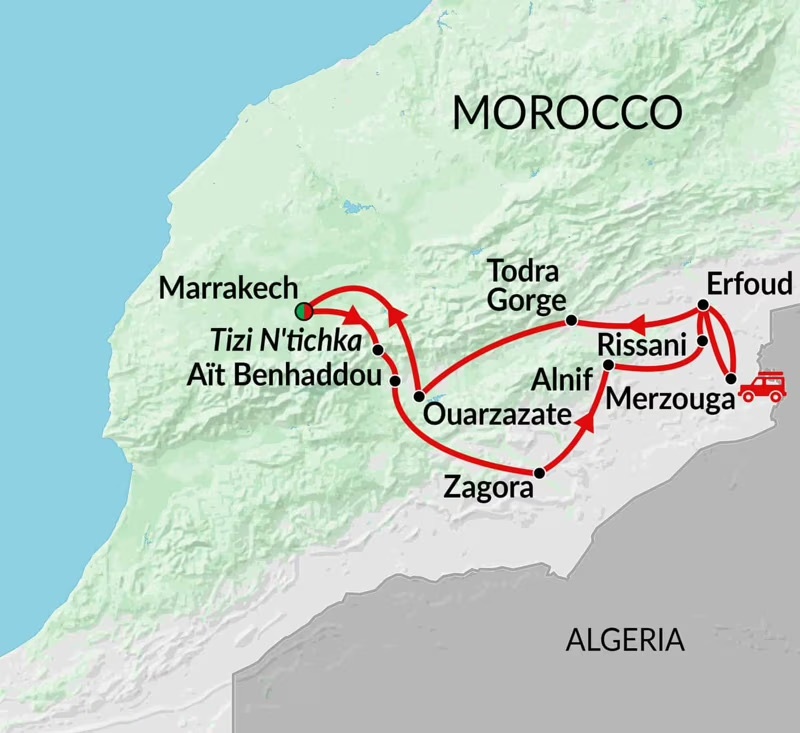 tourhub | Encounters Travel | Morocco Desert Safari tour | Tour Map