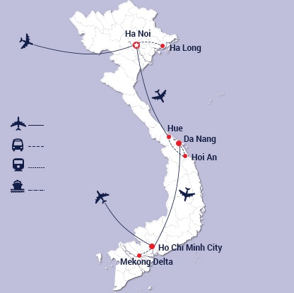 tourhub | Miracle Asia Travel | Luxury Honeymoon in Viet Nam 14 Days | Tour Map