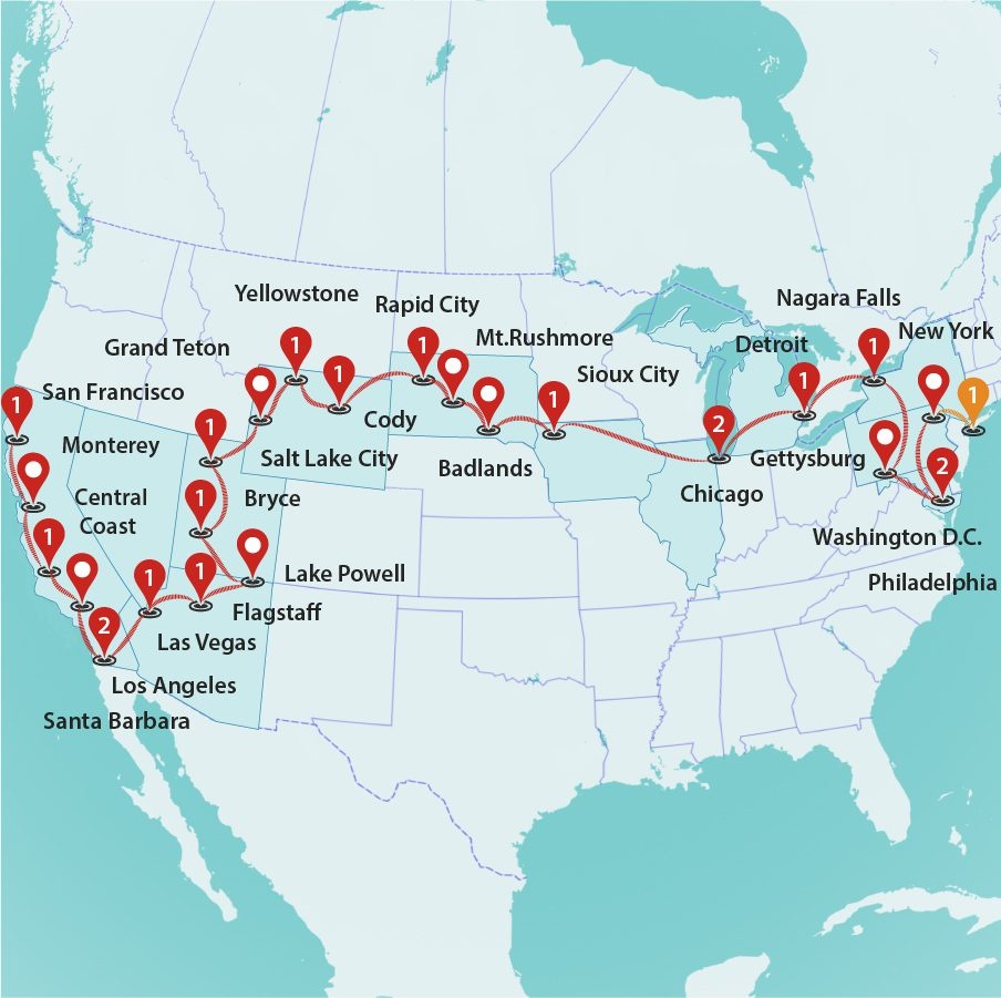 tourhub | Travel Talk Tours | The Great American Crossing | UGAC | Route Map