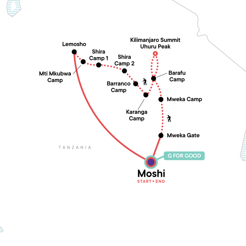 tourhub | Spider Tours And Safaris | 7 Days Kilimanjaro Climb Lemosho Route | Tour Map