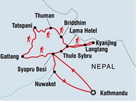 tourhub | Go Nepal Travel Tours & Trekking  | Langtang Valley Trek | Tour Map