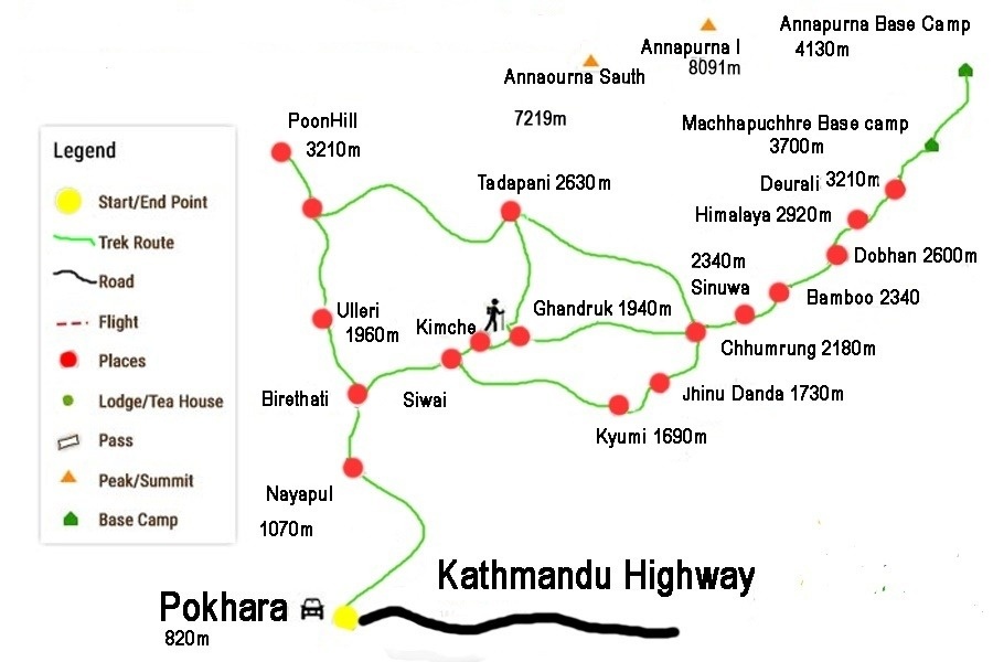 tourhub | Sherpa Expedition & Trekking | Annapurna Sanctuary Trek |  | Route Map
