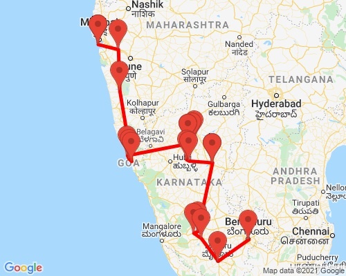 tourhub | Agora Voyages | Architecture with Beach & Hills Bangalore to Mumbai | Tour Map