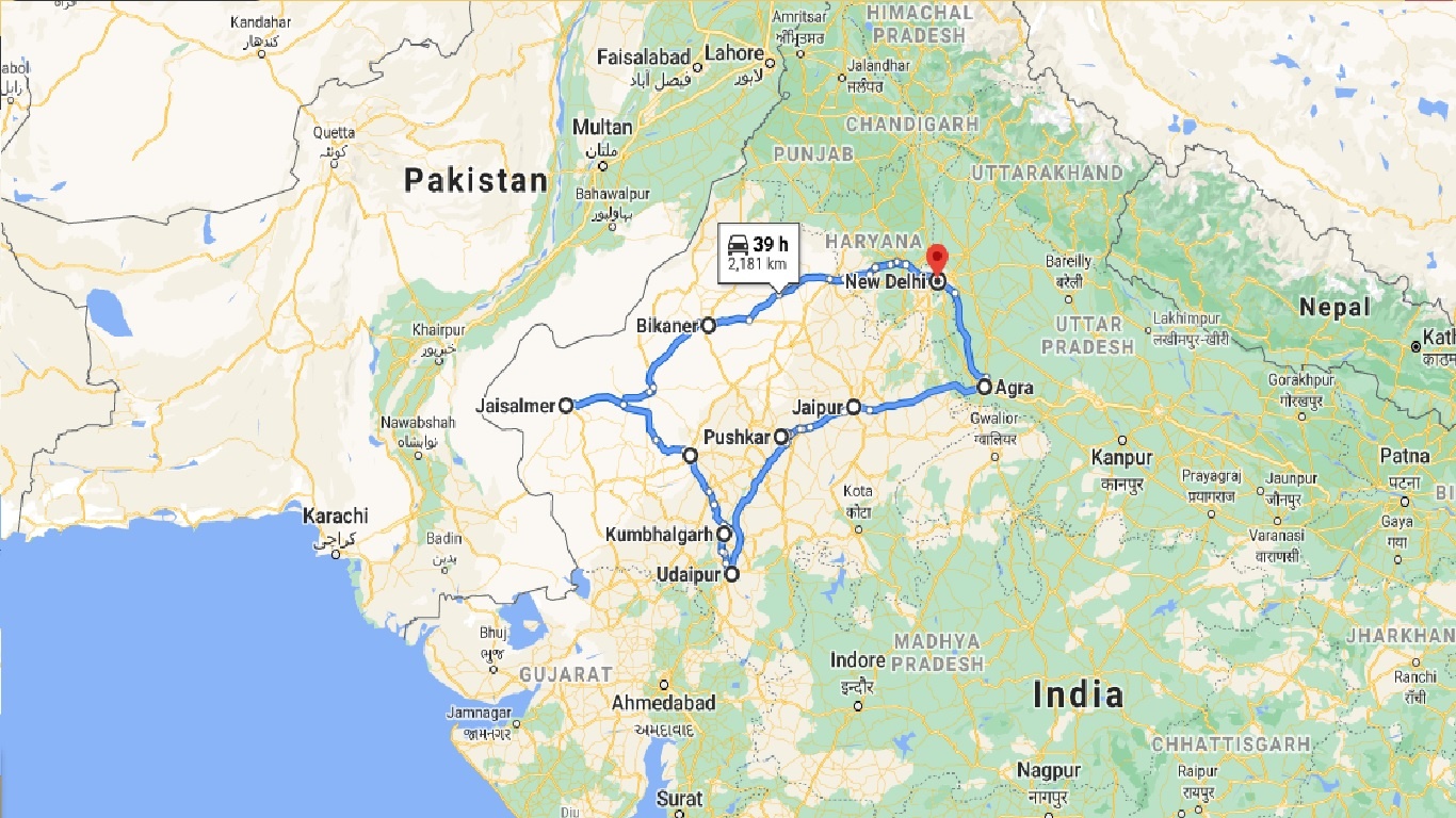 tourhub | Panda Experiences | Rajasthan with Agra Tour | Tour Map