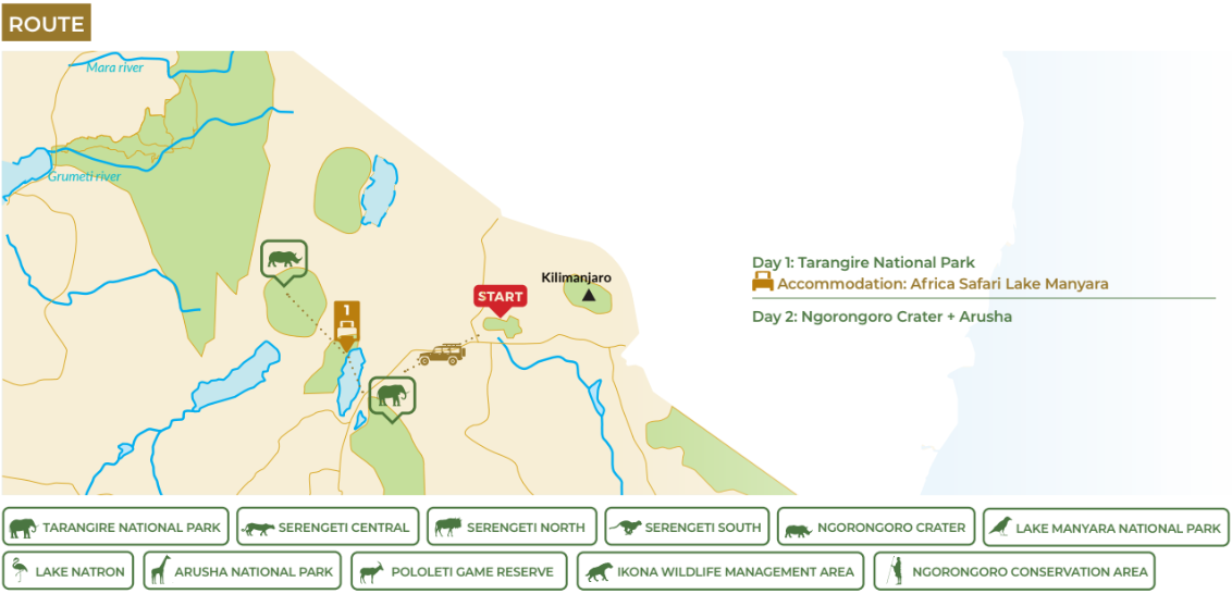 tourhub | Beach and Safari Holidays | Tarangire and Ngorongoro Crater Adventure | Tour Map