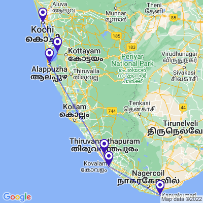 tourhub | UncleSam Holidays | Kerala Backwaters and Beaches Tour | Tour Map