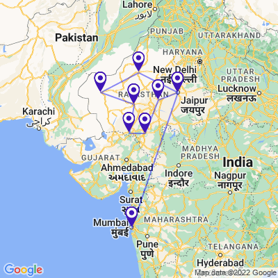 tourhub | UncleSam Holidays | Rajasthan with Mumbai Tour | Tour Map