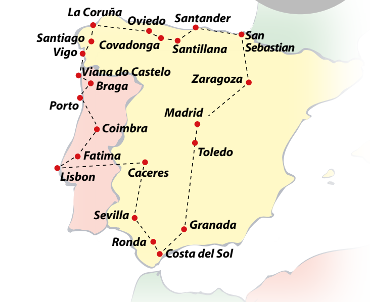 tourhub | VPT TOURS | 16 Days North of Spain, Lusitania & Andalusia | Tour Map