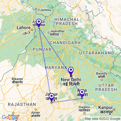 tourhub | Holidays At | 9 Day Golden Triangle Tour with Amritsar | Tour Map