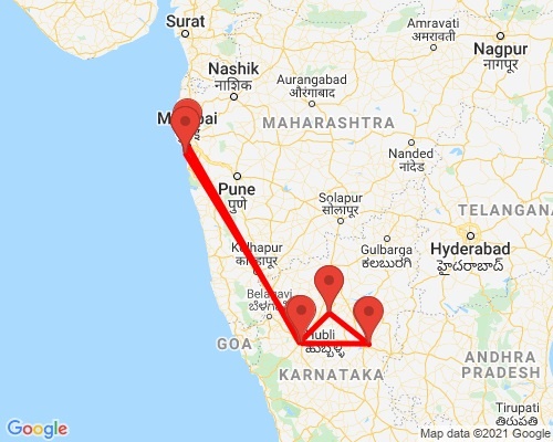tourhub | Agora Voyages | Mumbai & UNESCO WHS of Hampi & Badami | Tour Map