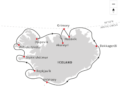 tourhub | HX Hurtigruten Expeditions | The Land of Elves, Sagas & Volcanoes | Circumnavigating Iceland: Itinerary 2 | Tour Map