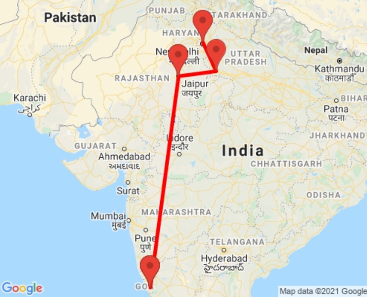 tourhub | GeTS Holidays | GOLDEN TRIANGLE WITH EXOTIC GOA | Tour Map