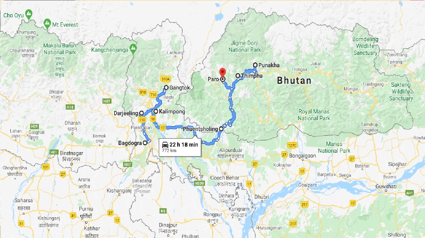 tourhub | UncleSam Holidays | Northeast India and Bhutan Tour | Tour Map