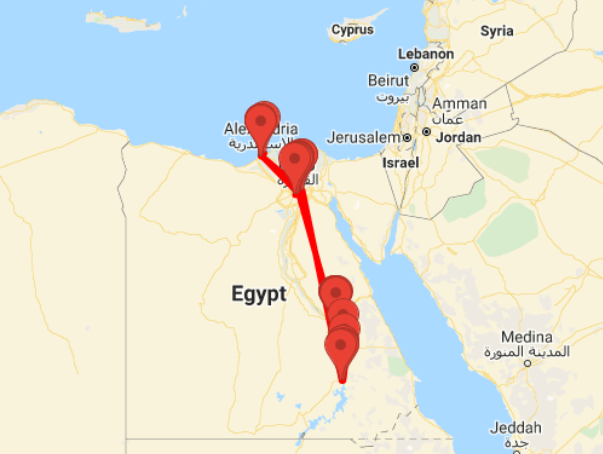 tourhub | Ancient Egypt Tours | 20 Days Cairo, Desert Safari to Luxor, Nile Cruise, Sharm El Sheikh & Alexandria (4 destinations) | Tour Map