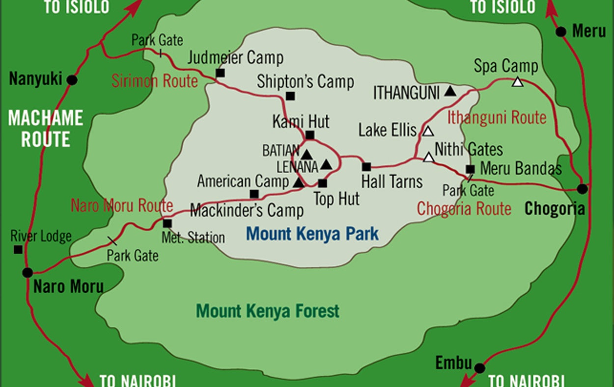 tourhub | Spider Tours And Safaris | 4 Days Mount Kenya Climb Sirimon Route | Tour Map