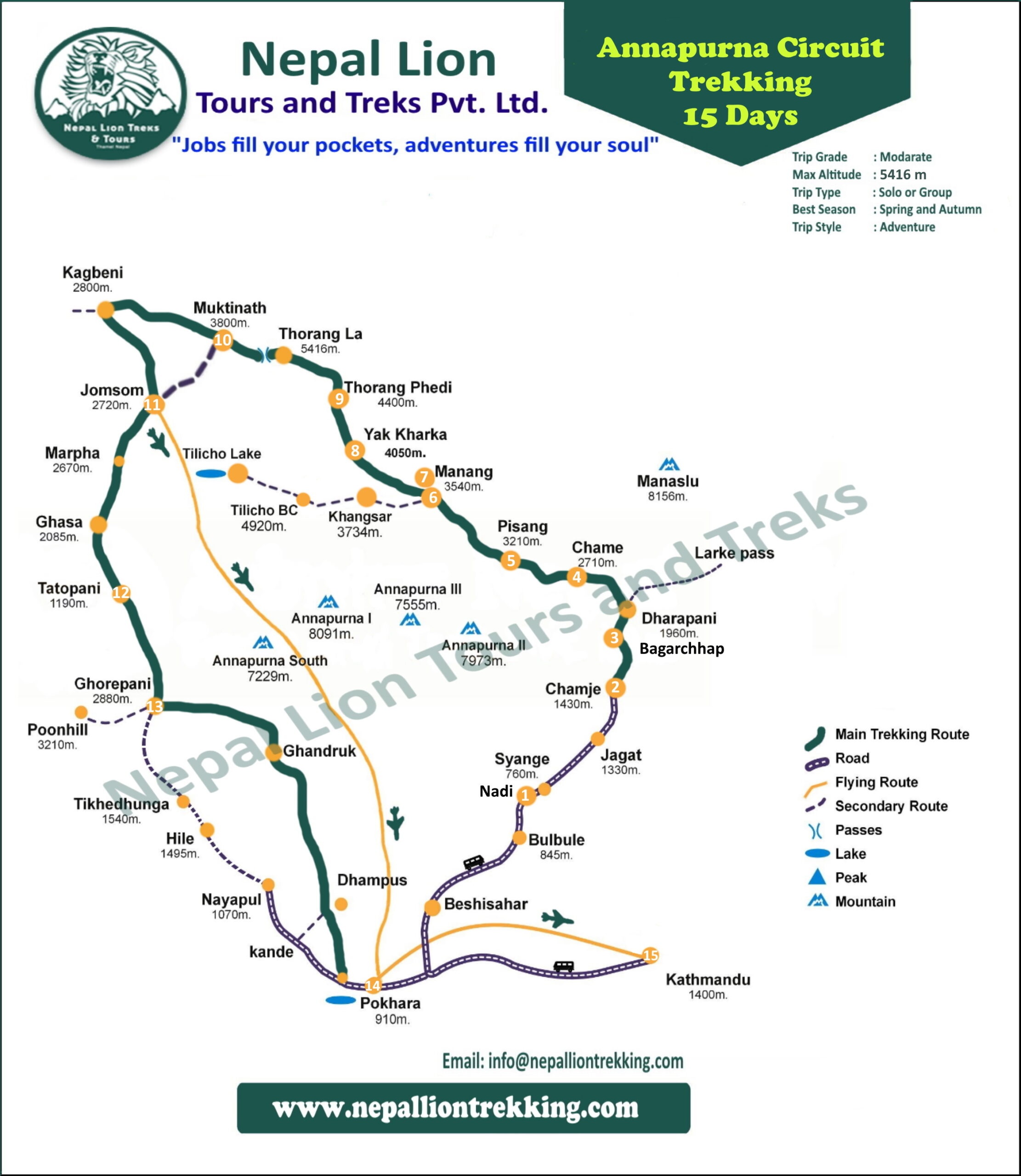 tourhub | Nepal Lion Tours and Treks | Annapurna Circuit Trek 15 Days | Tour Map