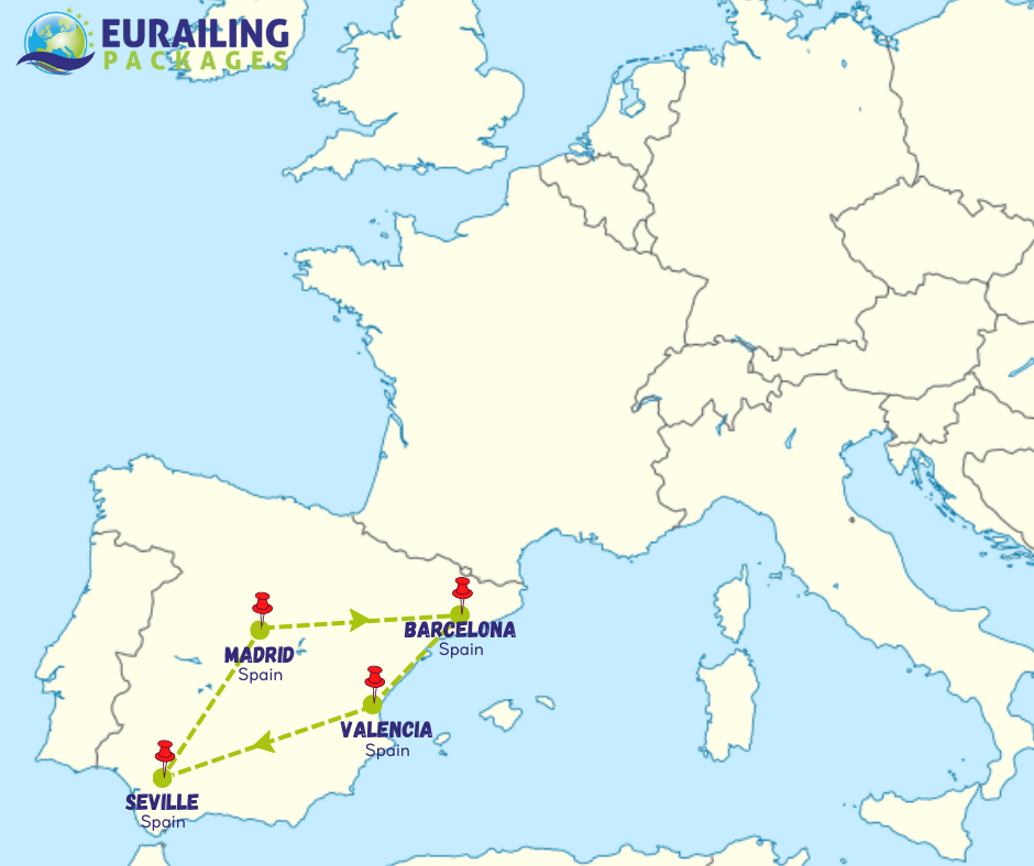 tourhub | Interrailingpackages Ltd | Spanish Fiesta | SFIRP1 | Route Map