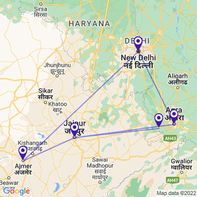 tourhub | UncleSam Holidays | Golden Triangle Tour with Pushkar | Tour Map
