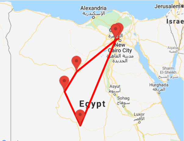tourhub | Ancient Egypt Tours | Private 6 Days Cairo and Oasis Desert Adventure (3 destinations) | Tour Map