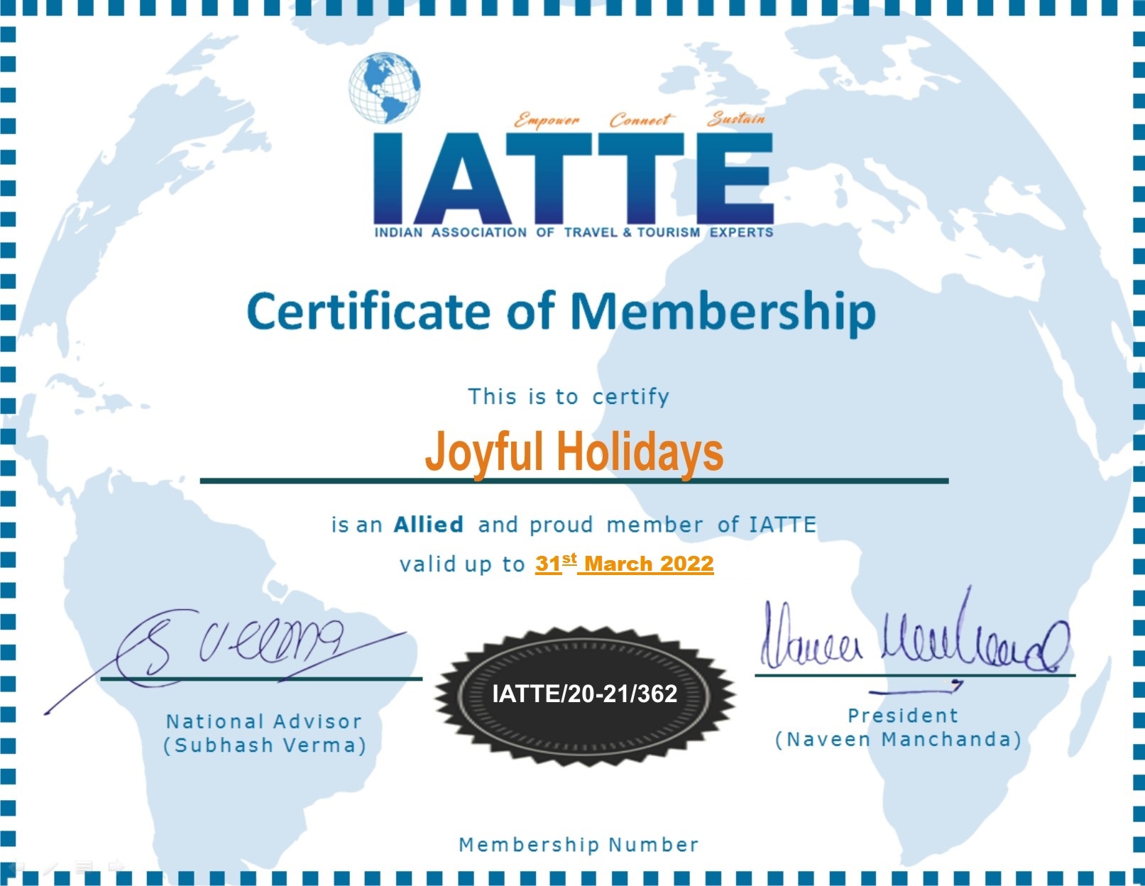 IATTE Certificate of Membership