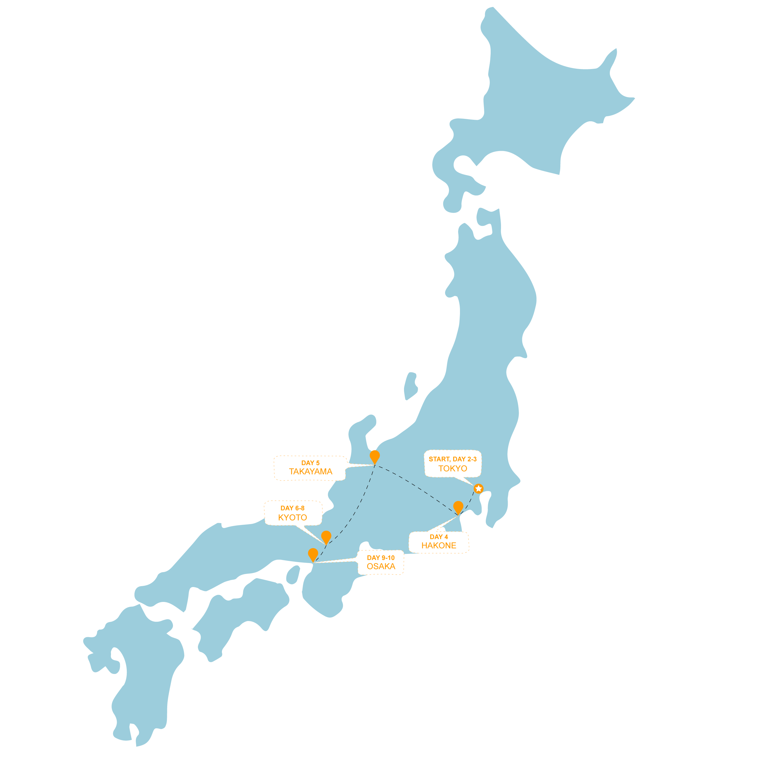 tourhub | One Life Adventures | Japan 10 Day Tour | Tour Map