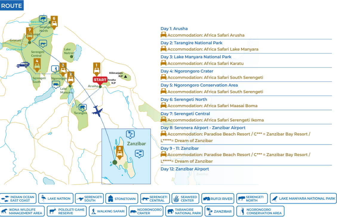 tourhub | Beach and Safari Holidays | The Best of Both Worlds, The Ultimate Beach & Safari Holiday | Tour Map