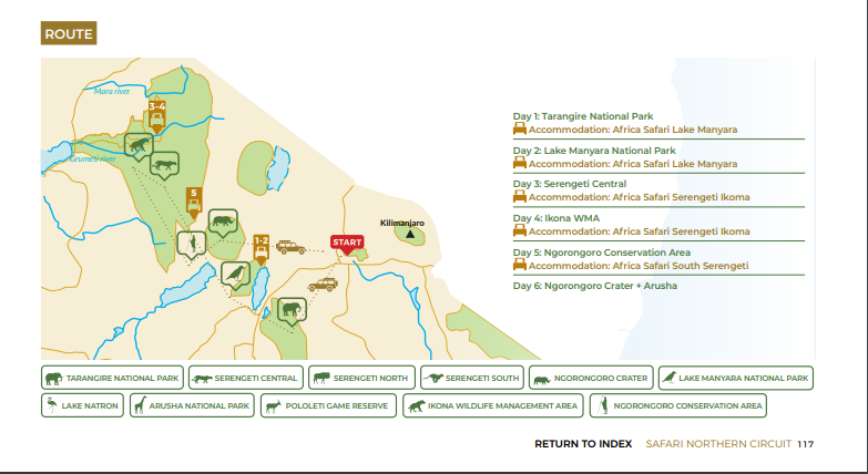 tourhub | Beach and Safari Holidays | Journey Through Lakes, Savannah, and Craters: Tanzania's Icons | Tour Map