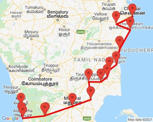 tourhub | Agora Voyages | South India Temples and Backwater | Tour Map