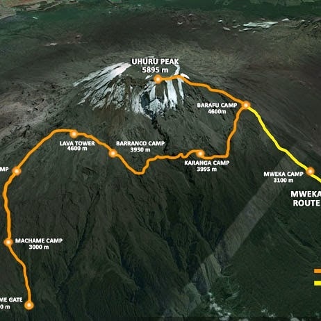 tourhub | Africa Natural Tours | 6 days Kilimanjaro climbing via Machame route joining group shared fixed departure dates and prices in 2023 and 2024 with AFRICA NATURAL TOURS LTD | Tour Map