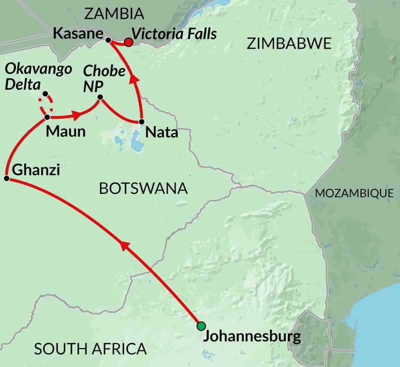 tourhub | Encounters Travel | Okavango & Chobe | Tour Map