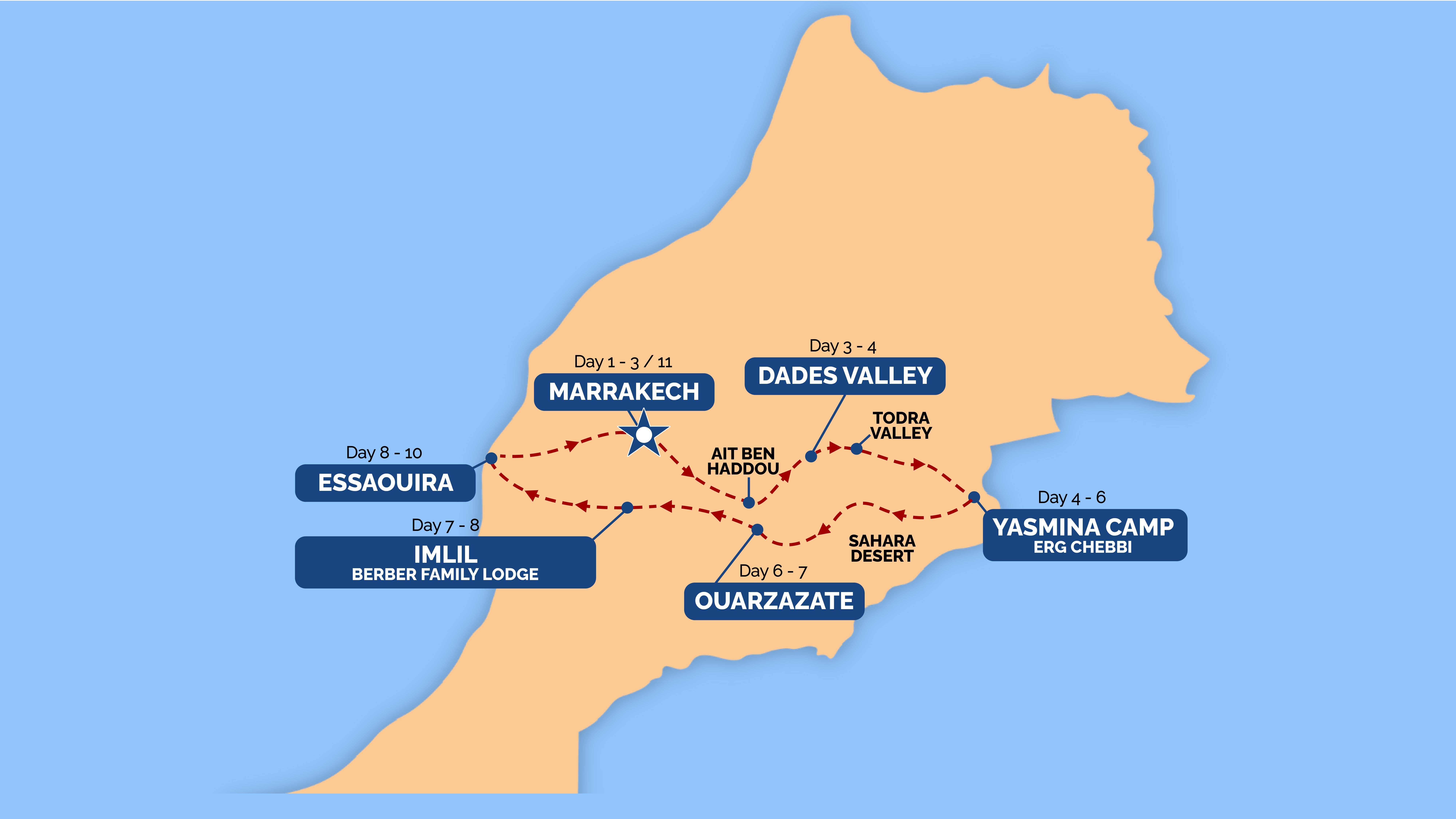 tourhub | One Life Adventures | Morocco 11 Day Tour | Tour Map