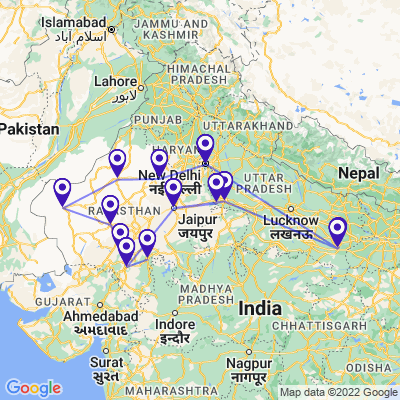 tourhub | UncleSam Holidays | Rajasthan with Varanasi Tour | Tour Map