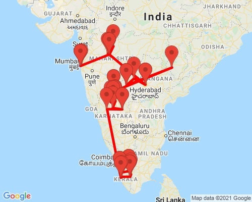 tourhub | Agora Voyages | Gems of South India Tour: Caves, Palaces, Temples & Backwaters | Tour Map