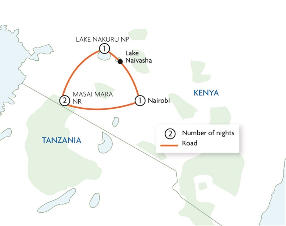 tourhub | Spider Tours And Safaris | 4 Days Masai Mara And Lake Naivasha Safari | Tour Map