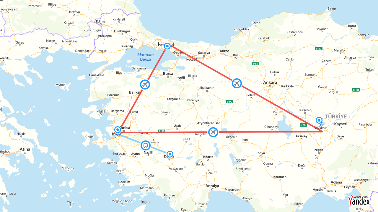 tourhub | Tour Altinkum Travel | Istanbul,Ephesus,Pamukkale&Cappadocia - 8 Days | Tour Map