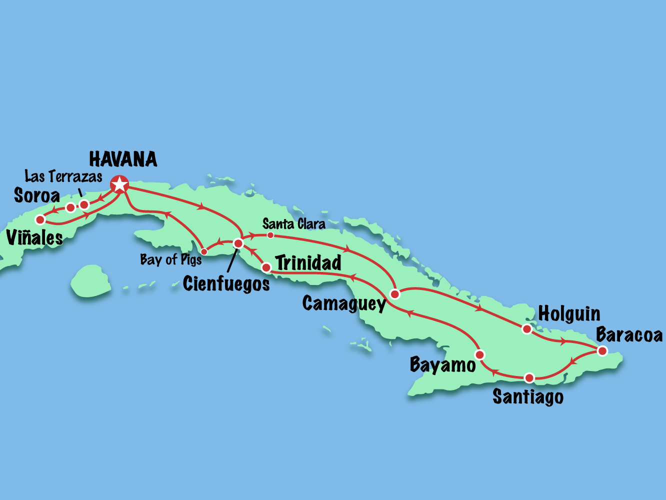 tourhub | Cuban Adventures | Cuban Experience - Havana to the East and West | Tour Map
