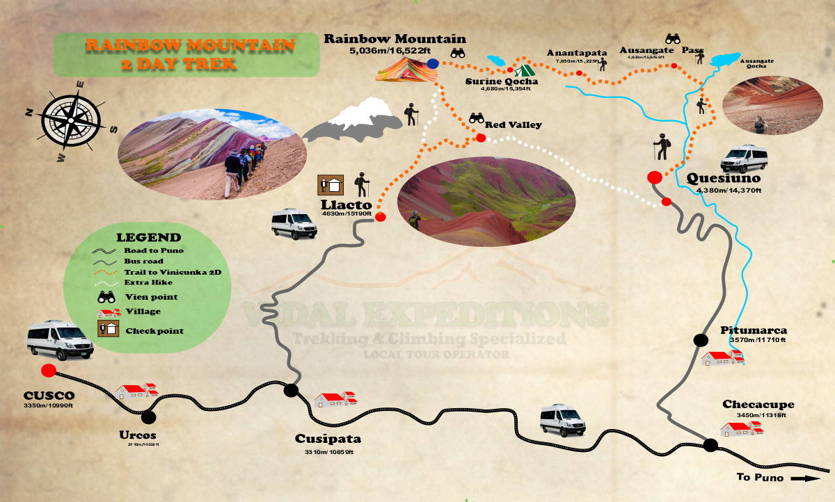 tourhub | Vidal Expeditions Peru | Rainbow Mountain Tour | Tour Map